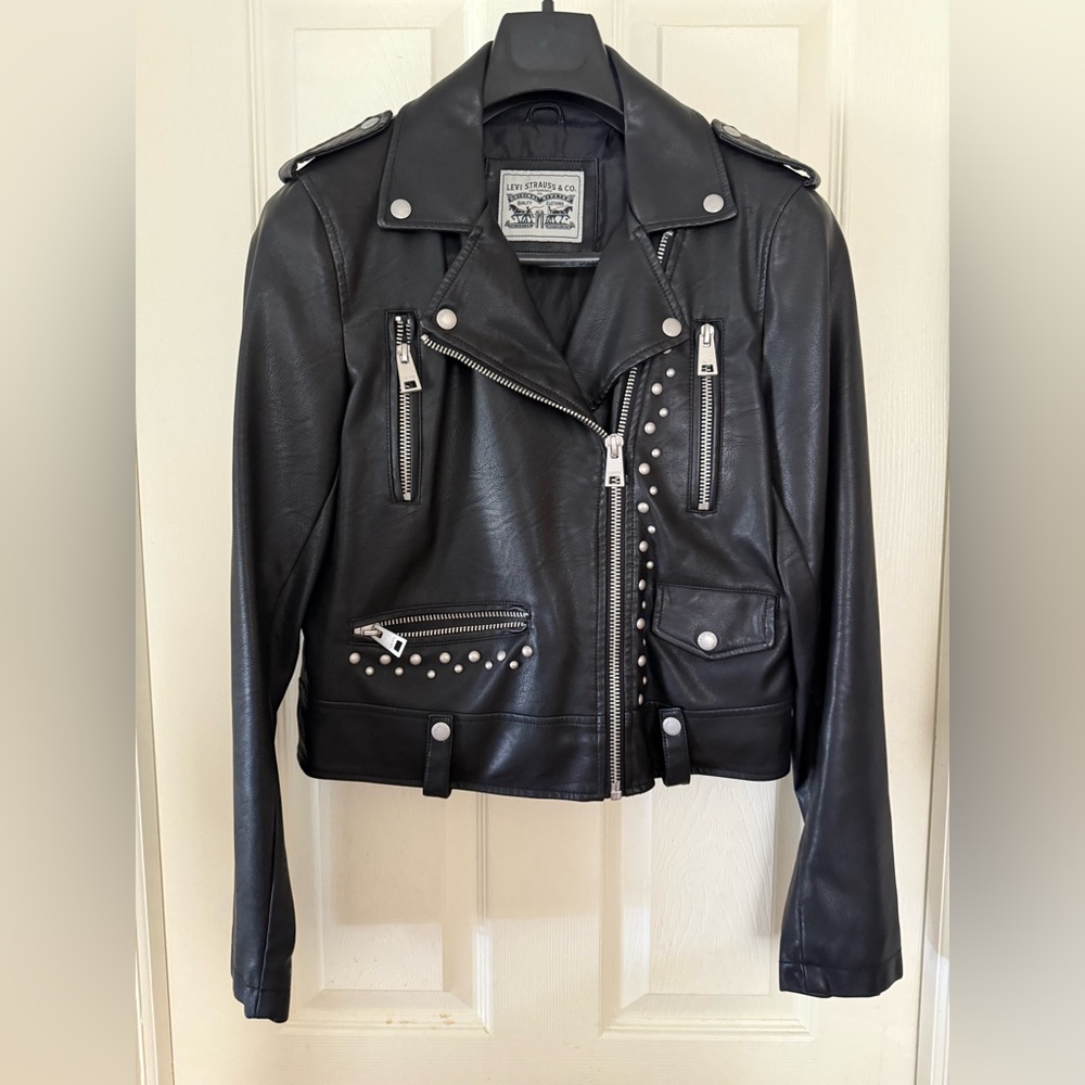 Levi’s faux leather motorcycle studded jacket, medium size